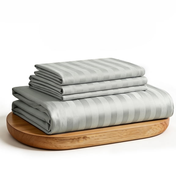 WVG Bamboo Sheet Set Queen Size, Soft Cooling Bedding Set, Embossed Stripe Design, Deep Pocket Fitted Sheet, Breathable Bamboo Bed Sheets for Hot Sleepers