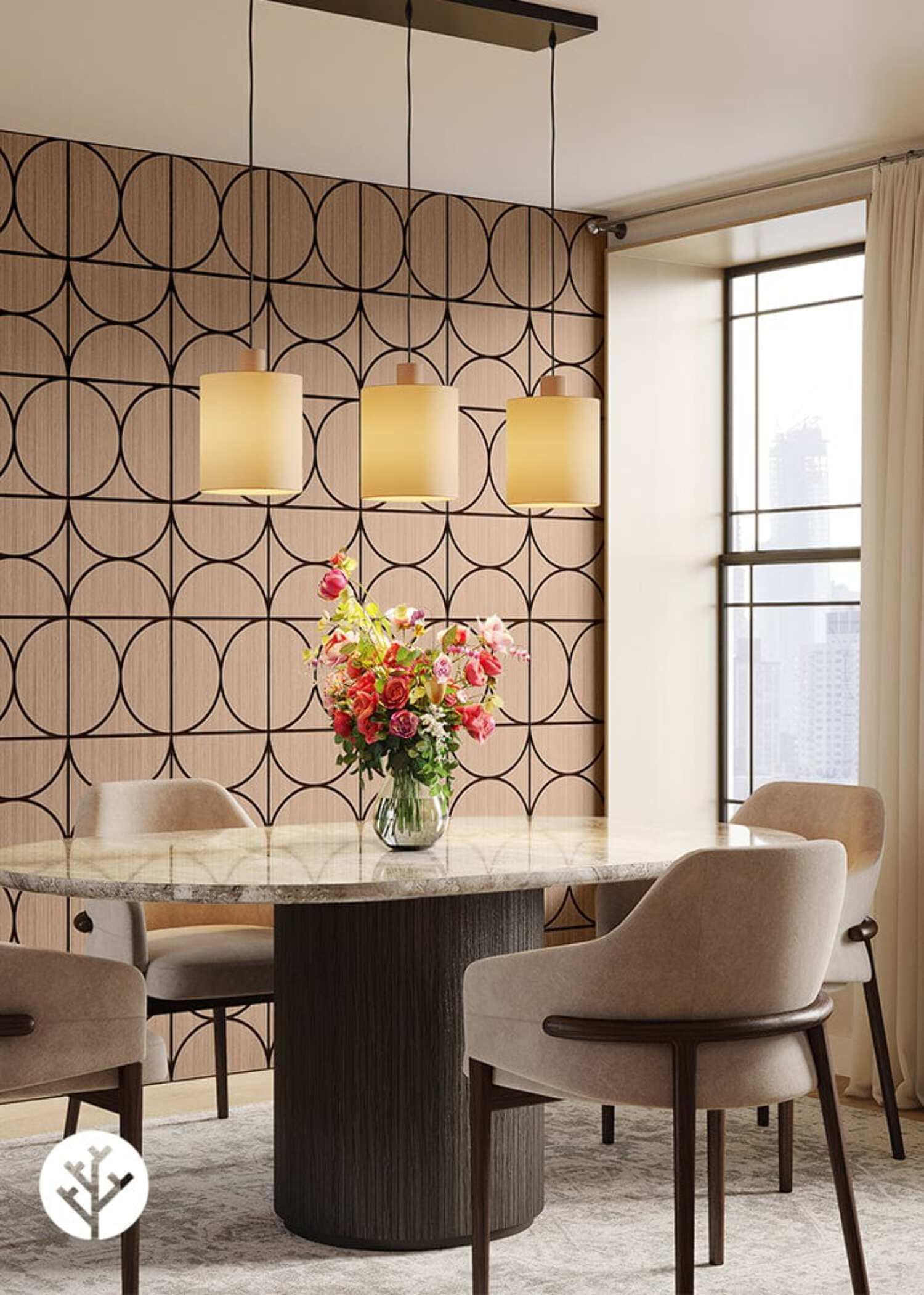 WVH Grey Oak Circle Geometric Wood Veneer Acoustic Felt Backing Wall ...