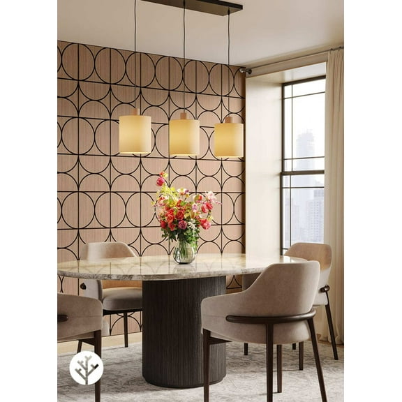 WVH Grey Oak Circle Geometric Wood Veneer Acoustic Felt Backing Wall & Ceiling Panels | 4 Pack (Each Tile 47.24" x 11.81) | Decorative Sound-Absorbing Solution for Homes, Offices, and Studios