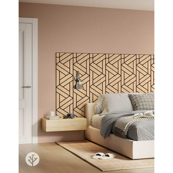 WVH Oak Weave Geometric Wood Veneer Acoustic Felt Backing Wall & Ceiling Panels | 4 Pack (Each Tile 47.24" x 11.81) | Decorative Sound-Absorbing Solution for Homes, Offices, and Studios