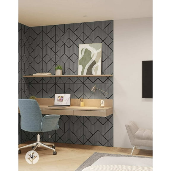WVH Smoked Oak Prism Geometric Wood Veneer Acoustic Felt Backing Wall & Ceiling Panels | 4 Pack (Each Tile 47.24" x 11.81) | Decorative Sound-Absorbing Solution for Homes, Offices, and Studios