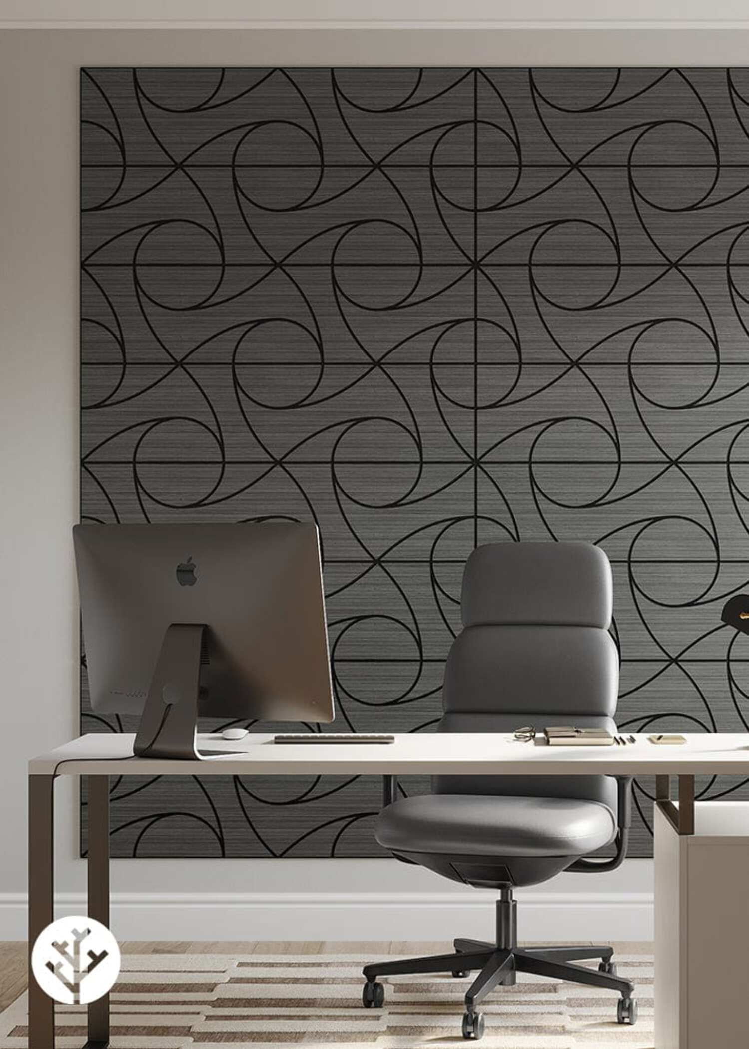 WVH Smoked Oak Whirl Geometric Wood Veneer Acoustic Felt Backing Wall ...