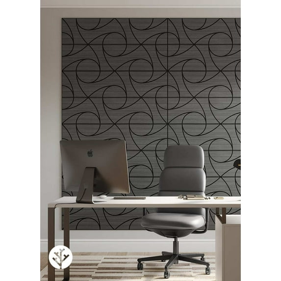 WVH Smoked Oak Whirl Geometric Wood Veneer Acoustic Felt Backing Wall & Ceiling Panels | 4 Pack (Each Tile 47.24" x 11.81) | Decorative Sound-Absorbing Solution for Homes, Offices, and Studios