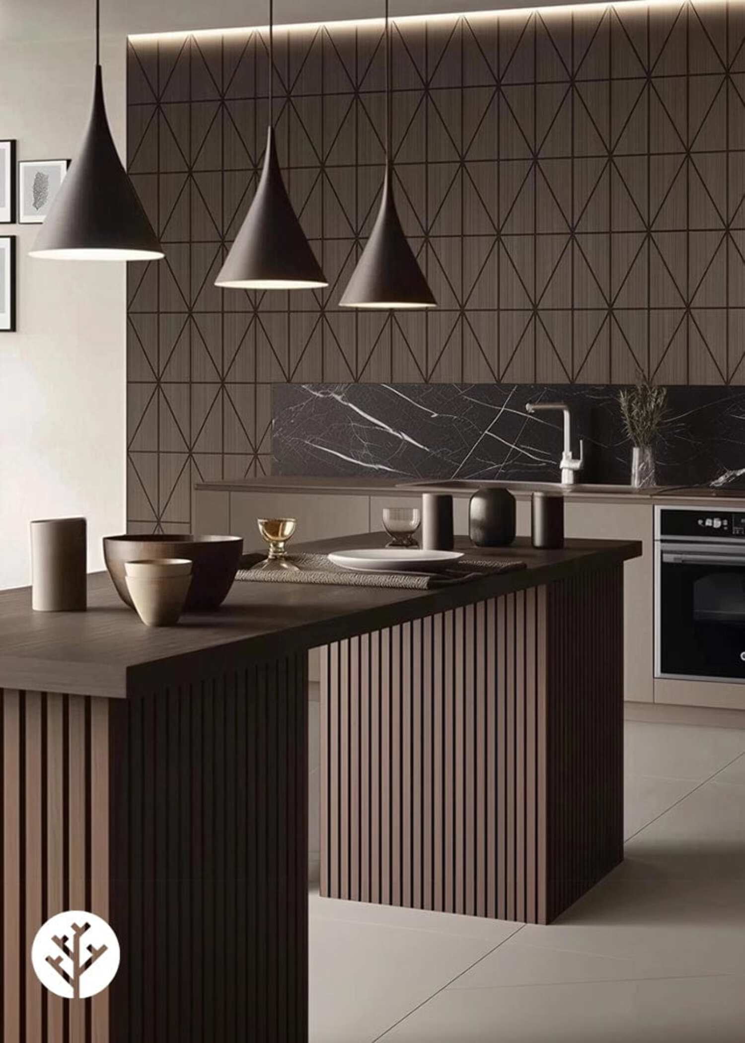 WVH Walnut Diamond Geometric Wood Veneer Acoustic Felt Backing Wall ...