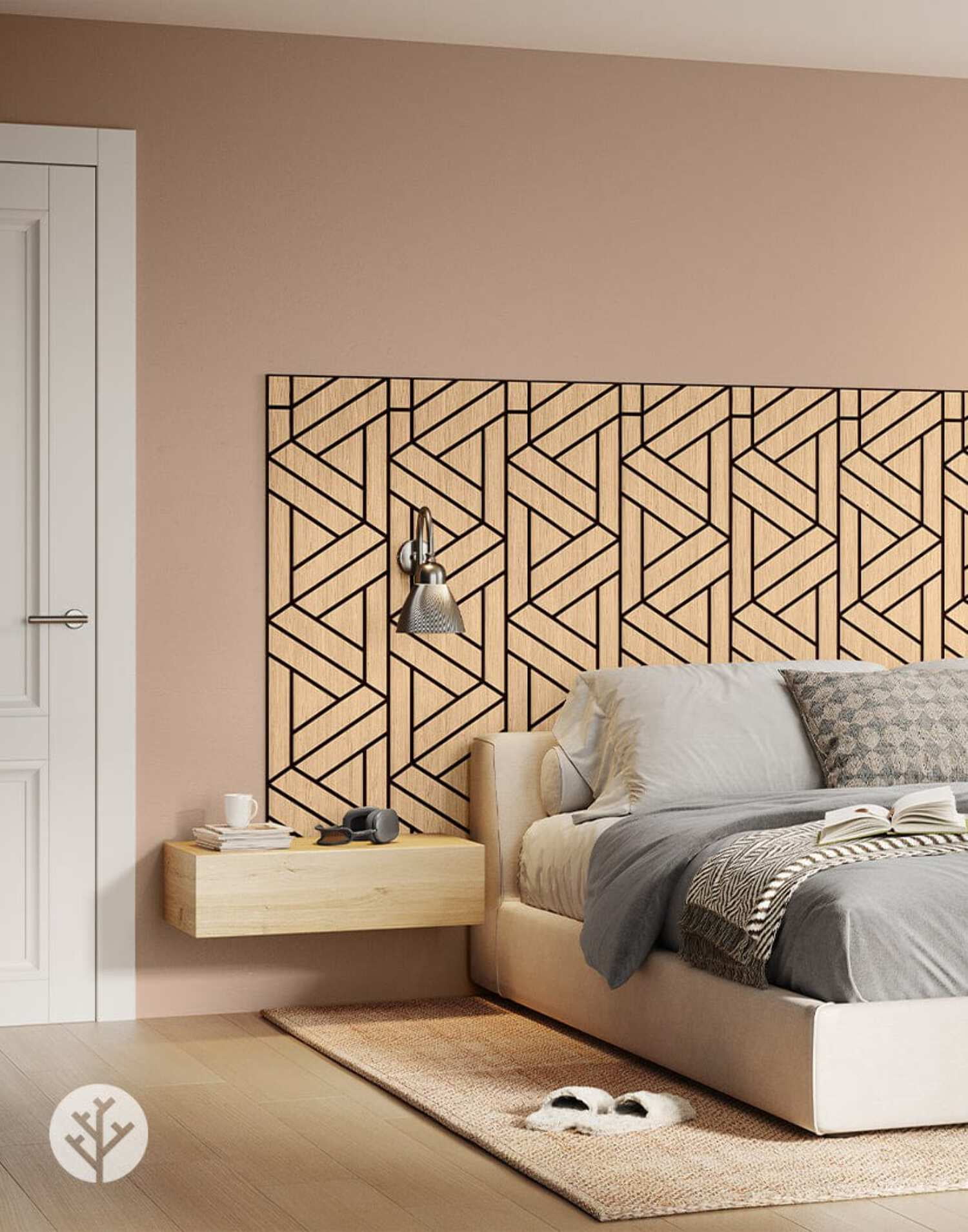 WVH Walnut Weave Geometric Wood Veneer Acoustic Felt Backing Wall ...