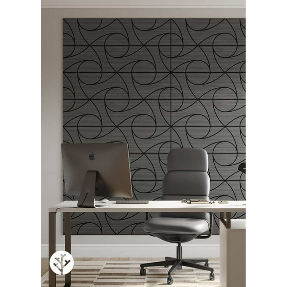 WVH Walnut Whirl Geometric Wood Veneer Acoustic Felt Backing Wall & Ceiling Panels | 4 Pack (Each Tile 47.24" x 11.81) | Decorative Sound-Absorbing Solution for Homes, Offices, and Studios