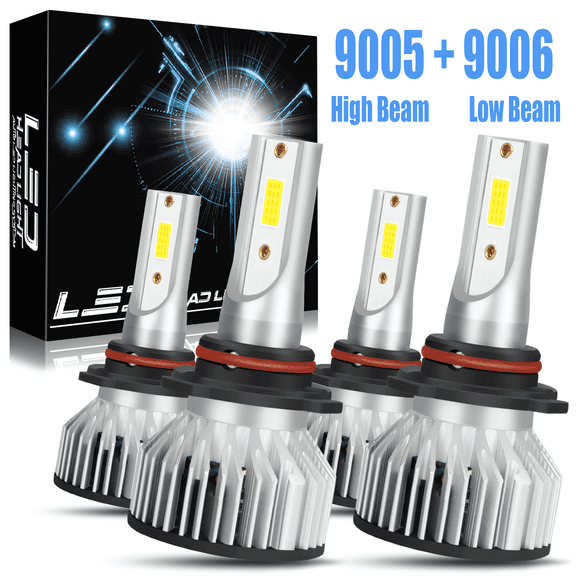 WVKVII 9005 9006 LED Headlight Bulbs Set, 9005/HB3 9006/HB4 300% Brighter LED, 72W 6000K Cool White Halogen Replacement with Fan, Plug and Play, Pack of 4