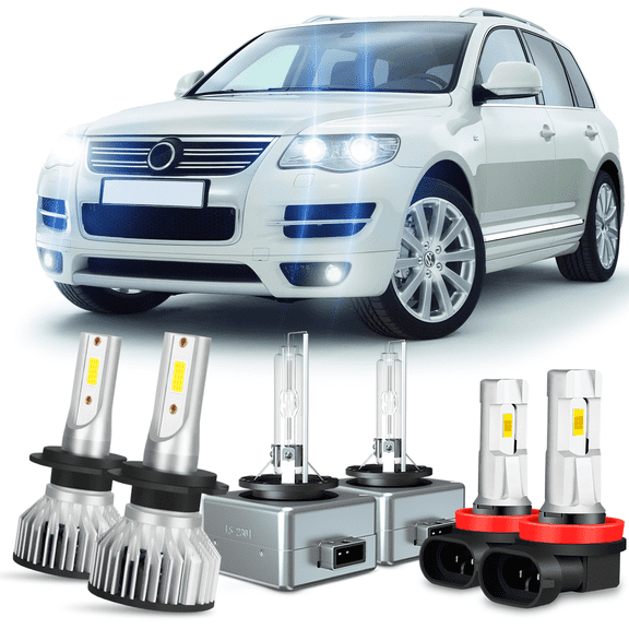 WVKVII Fits 2004-2010 Touareg Headlight + Fog Light Bulb Set H7 LED High Beam D1S HID Low Beam H11/H8 Fog Lamp