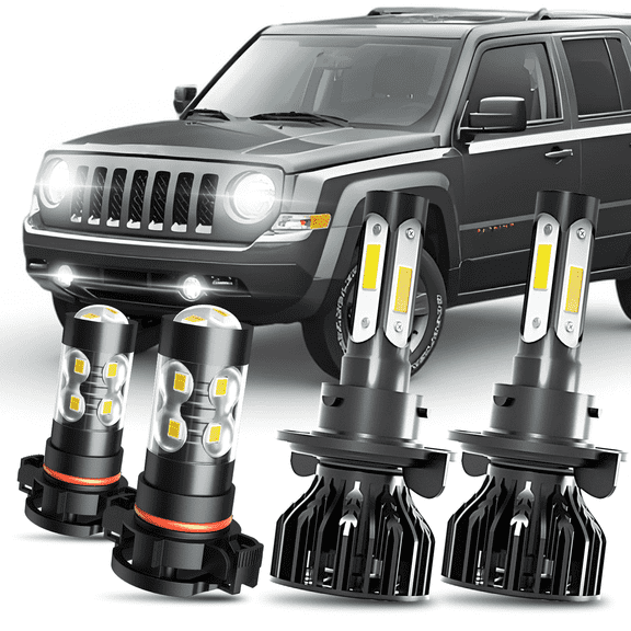 WVKVII For Jeep Patriot 2010-2013 2014 2015 2016 2017 H13/9008 LED Headlight + 5202 Fog Light Bulbs