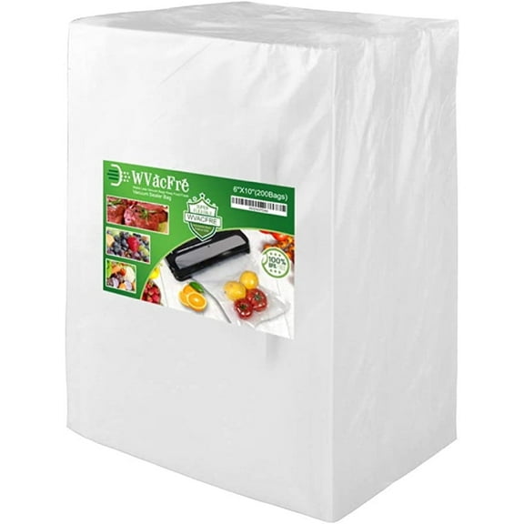 WVacFre 200 Pint 6 x 10 inch Vacuum Cleners Sealer Bags for Food Saver Storage,Seal a Meal Freezer Bags
