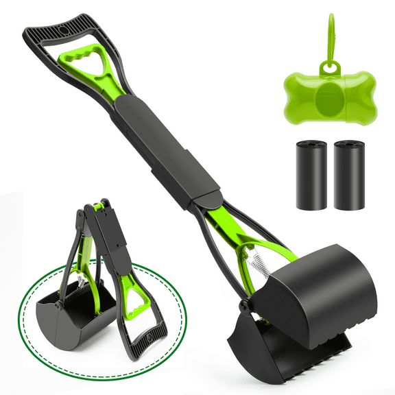 WVacFre 28 inch Green Black 480G  Pooper Scooper for Dogs and Cats,Foldable Long Handled Pet Poop Shovel Clean Pick up Grabber