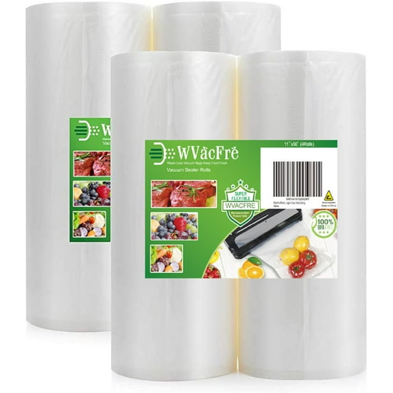 WVacFre 4 Pack 11x50 Rolls (Total 200 feet) Vacuum Cleners Sealer Bags Rolls for Food Saver Storage,Seal a Meal Freezer Rolls