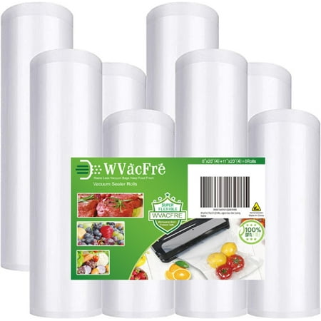 WVacFre 8Pack 8"x20'(4Rolls) and 11"x20' (4Rolls) Vacuum Sealer Bags Rolls for Food Storage seal Bag