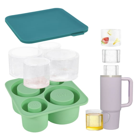 WVacFre Ice Cube Tray for 20-30-40oz Tumbler Cup,Large Silicone Ice Mold With Lid,Chilling Cocktails,Whiskey,Drinks,Coffee,Tea(Green)