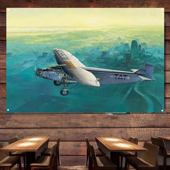 WW II 5-AT Trimotor Fighter Jet Wall Decor Tapestry - 38" x 57" Attack Aircraft Canvas Print Art Poster - Air Force Banner Wall Hanging Flag - Aviation Military Artwork For Army Fans