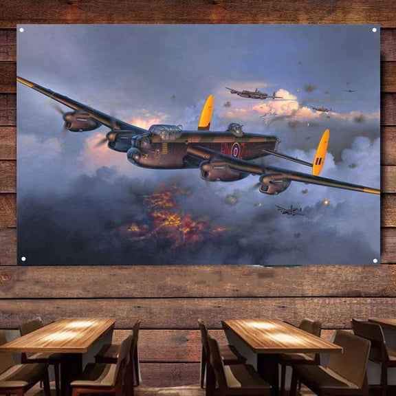 WW II Avro Lancaster bomber Fighter Jet Poster Wall Hanging Flag Aviation Canvas Wall Art Decor Banner Air Force Picture Artwork Military Plane Decor for Men Boys Room 38" x 57"