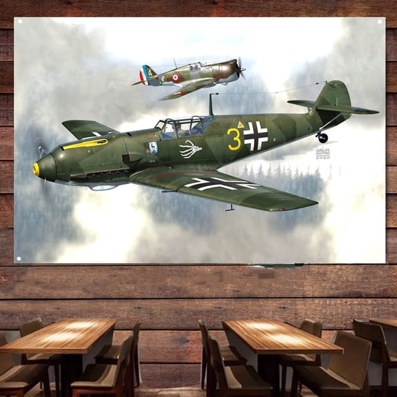 WW II Bf 109E-3 Sitzkrieg Fighter Poster Wall Chart 38" x 57" Airplane Aircraft Military Art Print Banner Wall Hanging Flag Aviation Wall Painting Tapestry For Home Decor