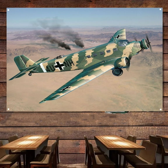 WW II German Ju 52 3mg4e Transport Fighter Poster Wall Chart - 38" x 57" Air Force Military Art Banner Wall Hanging Flag - Fighter Jet Canvas Painting Tapestry For Living Room Bedroom Decor