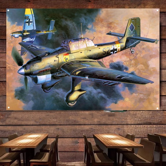 WW II German Ju 87B-2 Stuka Fighter Jet Poster Wall Hanging Flag 38" x 57" Aviation Canvas Wall Art Decor Banner Air Force Picture Artwork Military Plane Decoration for Men Boys Room