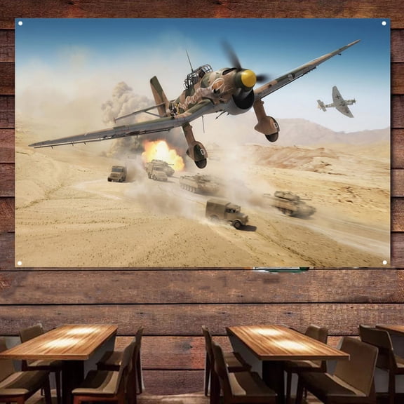 WW II German Ju 87B-2 Stuka Fighter Picture Wall Flag, Wall Art Wall Decor Tapestry 38" x 57" Military Fighter Jet Poster Canvas Banner Artwork With 4 Metal Ring Buckles Ready to Hang