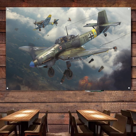 WW II German Ju 87D-3 Stuka Fighter Jet Wall Art Poster Print Wall Decor Banner - 38" x 57" Aviation Air Combat Weapons Picture Flip Chart Flags on the Wall - Air Force Tapestry Gift By Army Fans