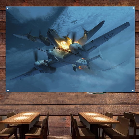 WW II Germany Bf 110G-4 Aircraft Posters Wall Banner Air Force Jet Fighter Canvas Painting HD Print Hang Flag Aviation Military Wall Art Pictures for Living Room Home Decor 38" x 57"