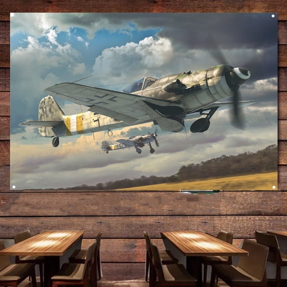 WW II Germany Fw 190D-11 Cottbus Fighter Jet Banner Wall Art Canvas Banner - 38" x 57" Aviation Military Artwork with Attack Aircraft Posters - Hanging Flag Tapestry For Air Force Veterans Collection