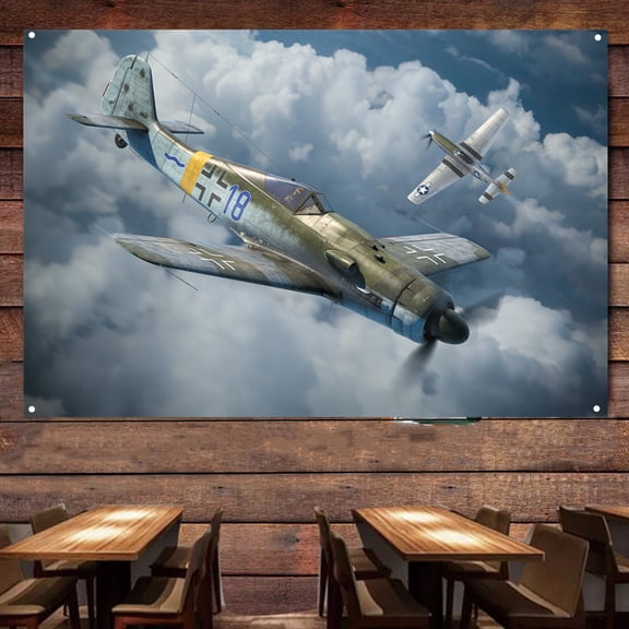 WW II Germany Fw 190D-9 Cottbus Fighter Jet Banner Wall Art Canvas Banner - 38" x 57" Aviation Military Artwork with Attack Aircraft Posters - Hanging Flag Tapestry For Air Force Veterans Collection