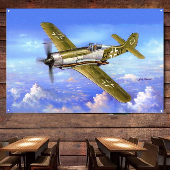 WW II Germany Fw 190V-18 Wurger Fighter Jet Poster Wall Charts - 38" x 57" Aviation Military Artwork Flag & Banner Wall Background Hanging Cloth - Attack Aircraft Wall Art Tapestry Home Decoration