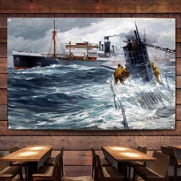 WW II Germany U-BOATS SUBMARINES Posters & Prints Tapestry Navy Battleship Weapons Military Art Banner Hanging Flag Canvas Painting Room Home Decor b2,38X57 inches