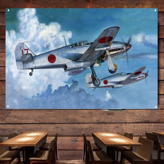 WW II Japanese Ki-61-II Kai Army Fighter Jet Wall Art Poster Print Wall Decor Banner - 38" x 57" Aviation Air Combat Weapons Picture Flip Chart Flags on the Wall - Air Force Tapestry Army Gift