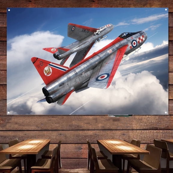 WW II Lightning F.1A Fighter Jet Banner & Flag - Aviation Military Wall Art Poster For Room Studio Bedroom - Attack Aircraft Canvas Print Art Work - Air Force Wall Decoration 38" x 57"