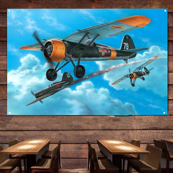 WW II PZL P.11f Fighter Jet Poster Wall Charts - Aviation Military Artwork Flag & Banner Wall Background Hanging Cloth - Attack Aircraft Wall Art Tapestry Home Decoration 38" x 57"
