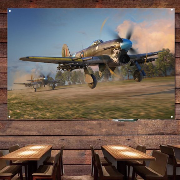 WW II Typhoon Mk.Ib Fighter Jet Poster Canvas Painting For Wall Decor - 38" x 57" Aircraft Aviation Military Art Banner Tapestry Wall Hanging Flag With Four Metal Ring Buckles