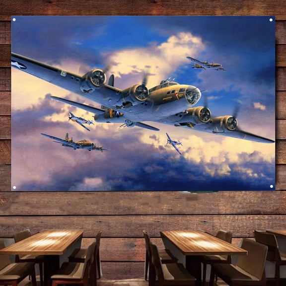 WW II US B-17F Belle bomber Poster Wall Chart - Air Force Military Art Banner Wall Hanging Flag - Fighter Jet Canvas Painting Tapestry For Living Room Bedroom Decor 38" x 57"
