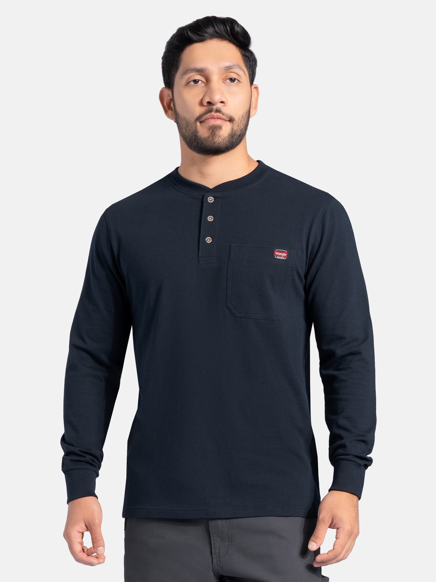 Wrangler Workwear Men's Heavyweight Long Sleeve Henley Pen Pocket Shirt, Size S-3XL