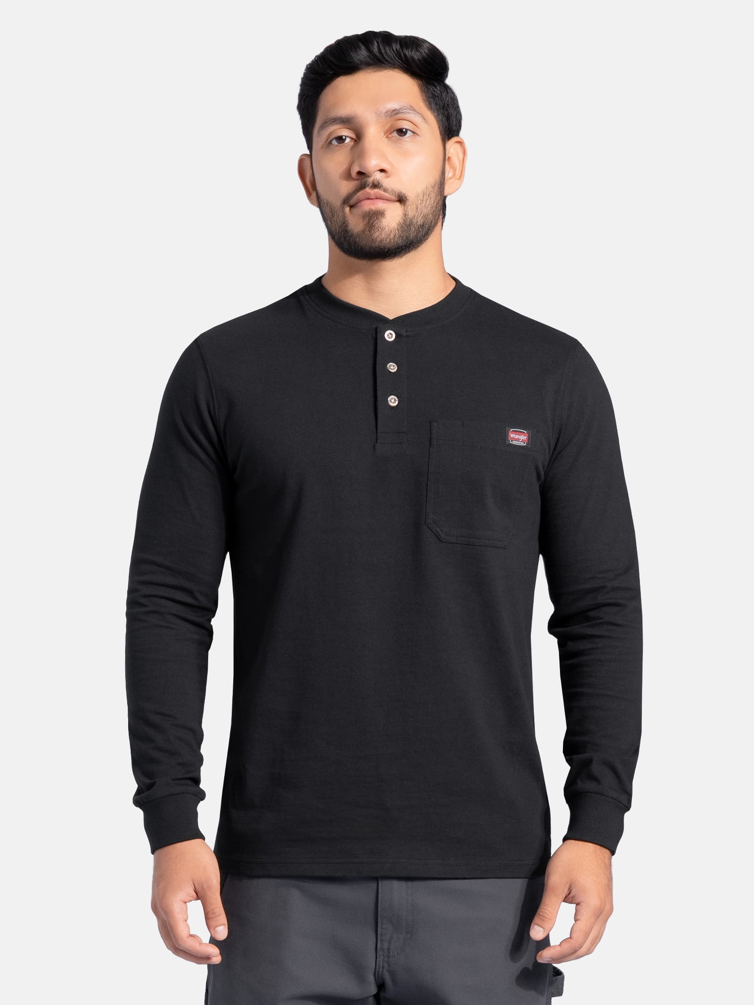 Wrangler Workwear Men's Heavyweight Long Sleeve Henley Pen Pocket Shirt, Size S-3XL