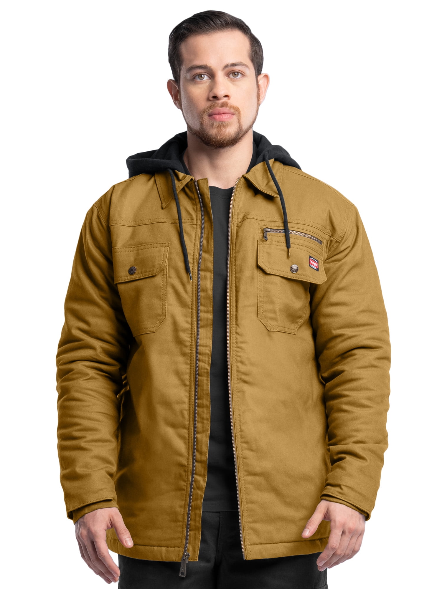 Wrangler Workwear Men's Quilted Lined Work Shirt Jacket with Hood, Size S-5XL (Men's and Big Men's)