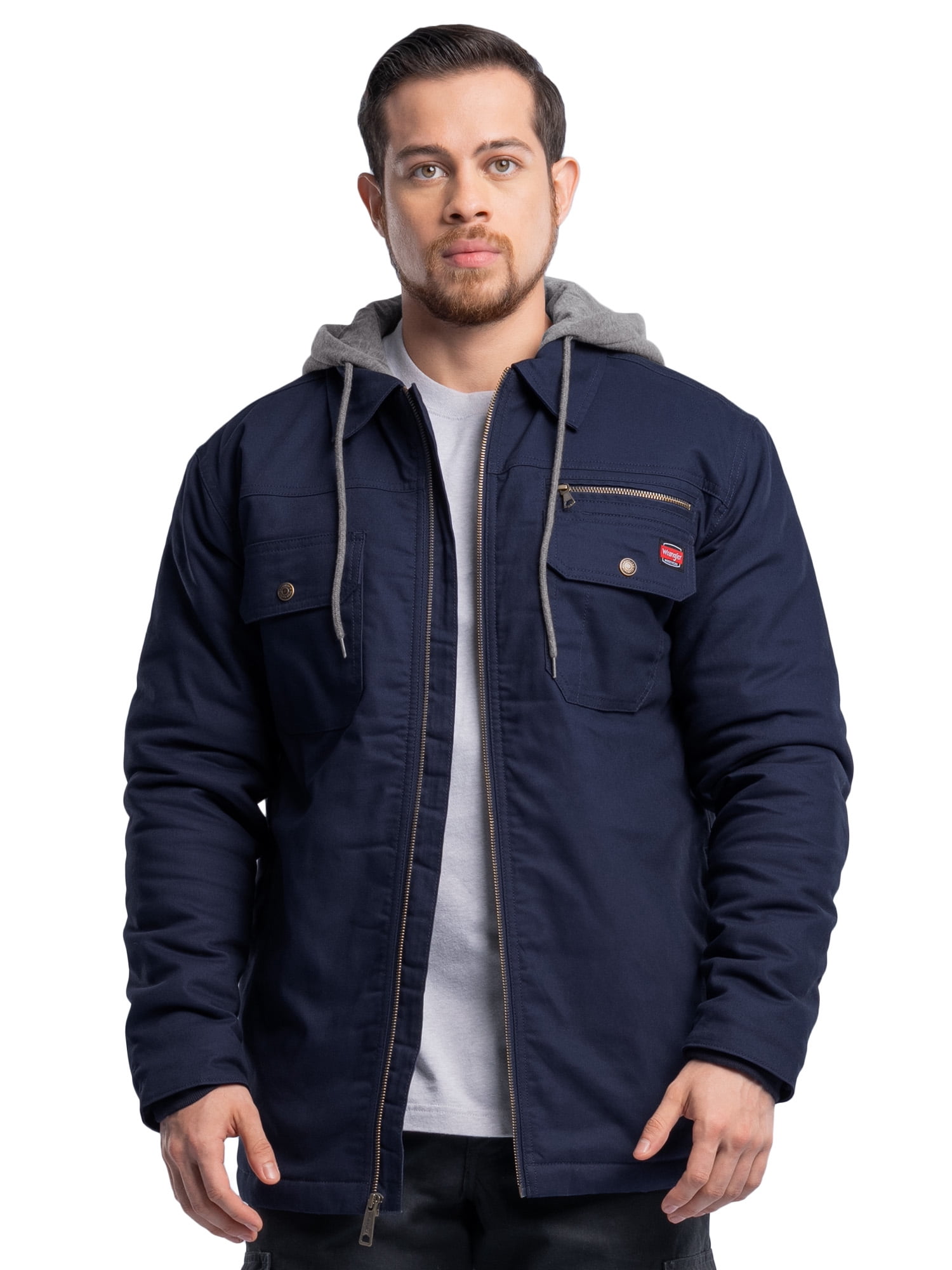 Wrangler Workwear Men's Quilted Lined Work Shirt Jacket with Hood, Size S-5XL (Men's and Big Men's)