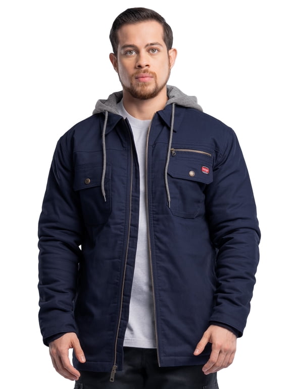 Workwear Men's Quilted Lined Work Shirt Jacket with Hood, Size S-5XL (Men's and Big Men's)