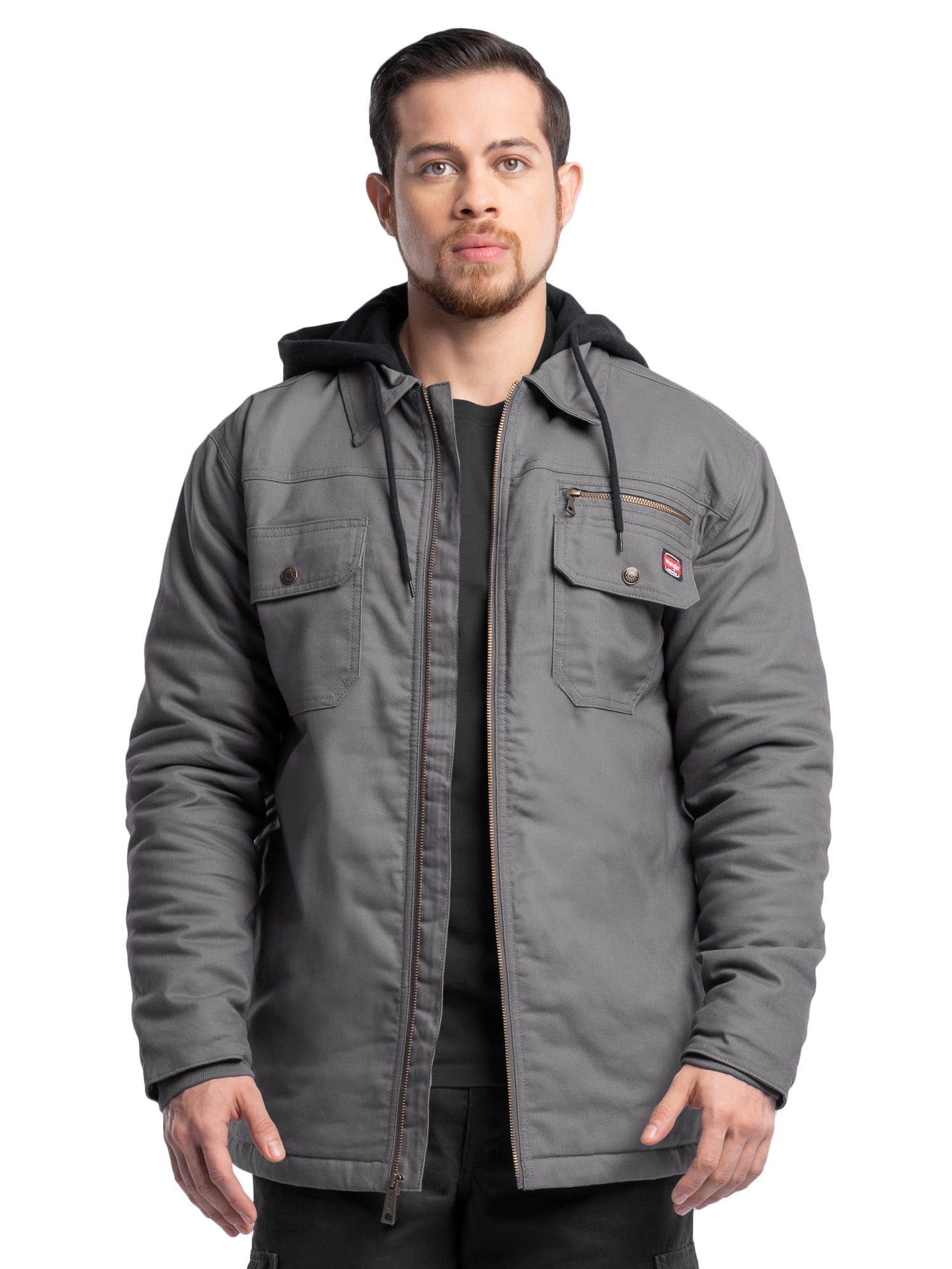 Wrangler Workwear Men's Quilted Lined Work Shirt Jacket with Hood, Size S-5XL (Men's and Big Men's)