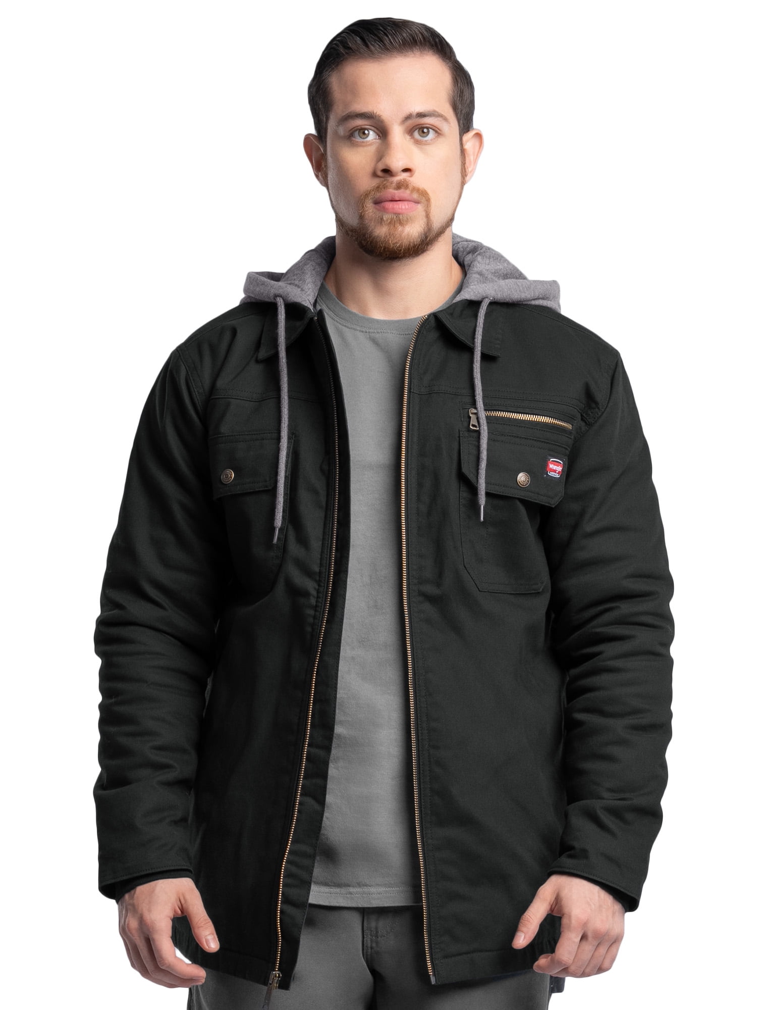 Wrangler Workwear Men's Quilted Lined Work Shirt Jacket with Hood, Size S-5XL (Men's and Big Men's)