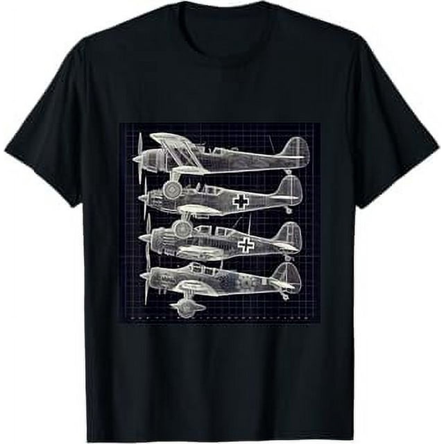 WW2 Airplane Wireframe Blueprint WWII Warplanes TShirt