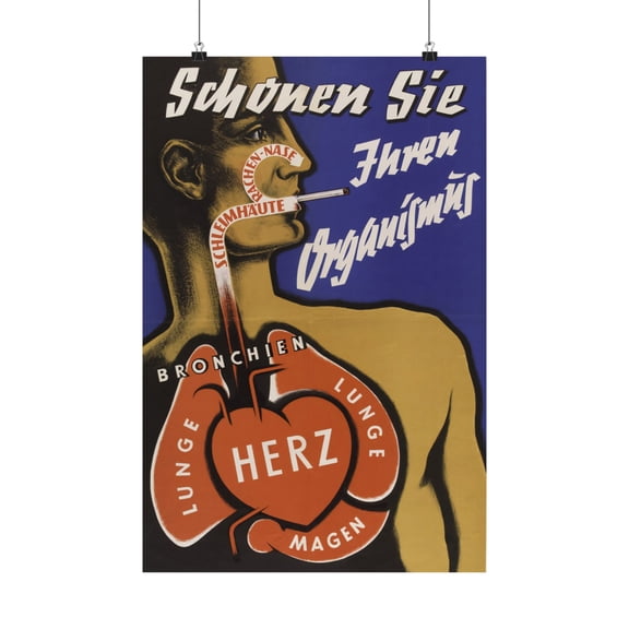 WW2 German Propaganda Poster Anti-smoking Health Tobacco Schonen Sie Heart