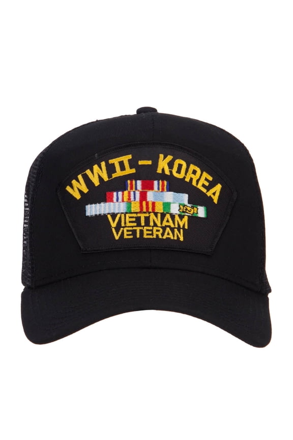 WW2 Korea Vietnam Veteran Patched Mesh Cap - Black OSFM