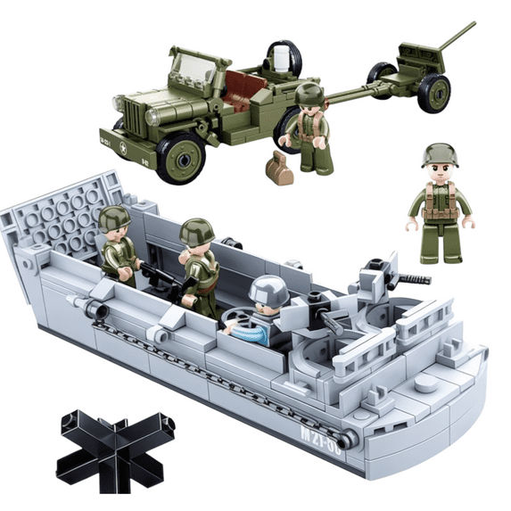WWII Military Higgins Boat Landing Craft and Vehicle Building Block Set | General Jim's Toys & Bricks | GJ-LCN