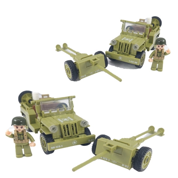 WWII Military Willys Jeep & Artillery Building Blocks Set | 286 Pieces | GJ-WILA