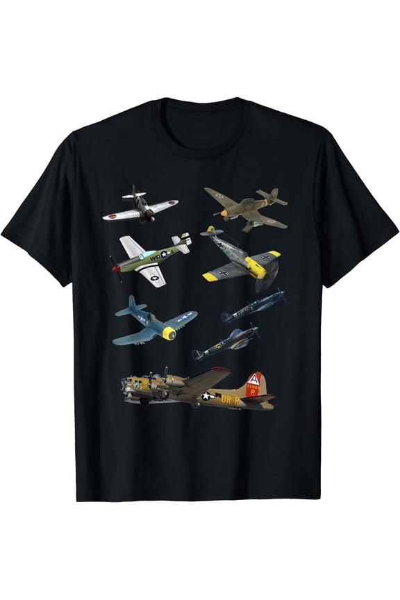 WW2 Planes Warbirds P51 Mustang Spitfire Messerschmitt T-Shirt