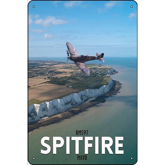 WW2 RAF Spitfire Metal Tin Sign, 8 x 12 Inch, Vintage Military Aircraft Wall Decor