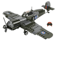 thumbnail image 1 of WW2 Spitfire Fighter Military Plane Building Set - with Sliding Features, Compatible with Lego-technic  Plane, Rotating Propellers, and an Open Cockpit Door, 1 of 5